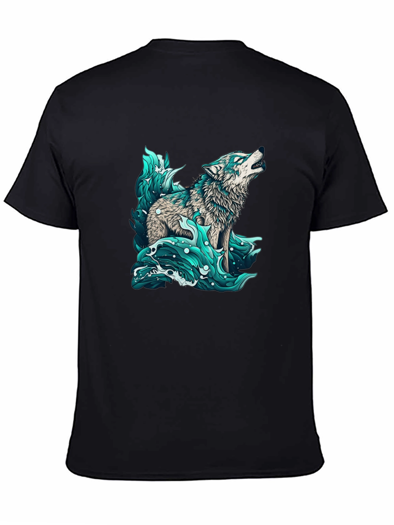Black Wolf in Water Graphic Black T-Shirt view 4