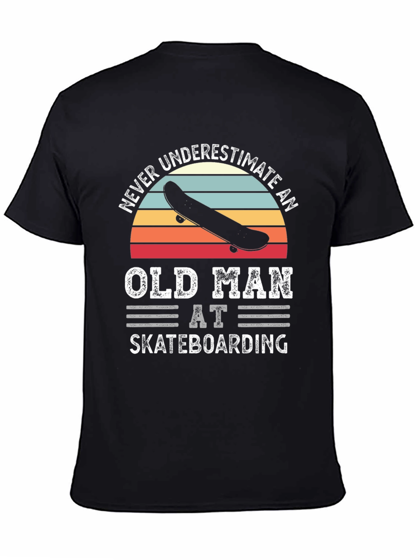 Black Never Underestimate Old Man Skateboarding Graphic Tee view 4