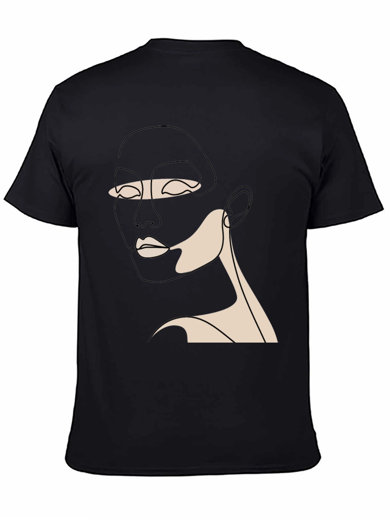 Black Minimalist Face Line Art Black T-Shirt view 4