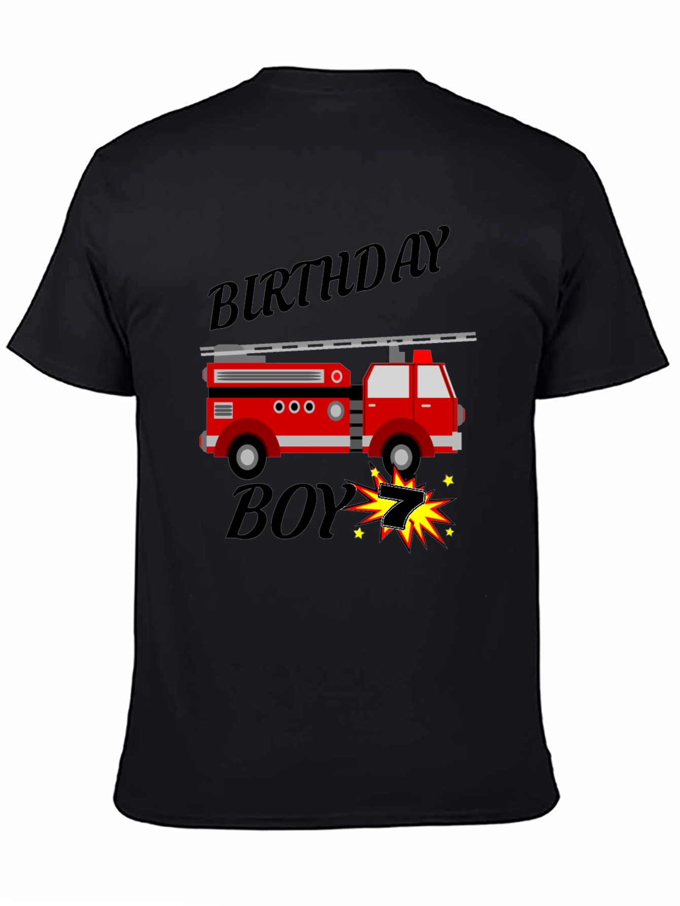 Black Birthday Boy Firetruck T-Shirt view 4