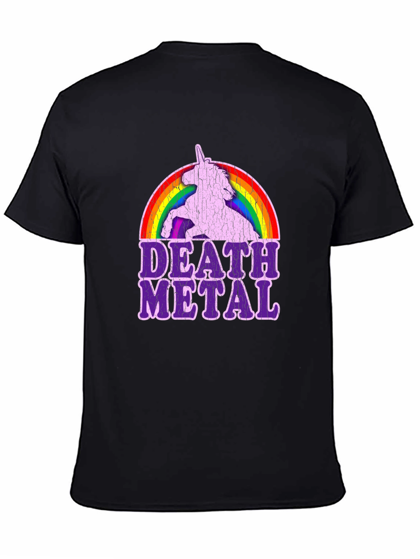 Black Death Metal Unicorn Rainbow T-Shirt view 4