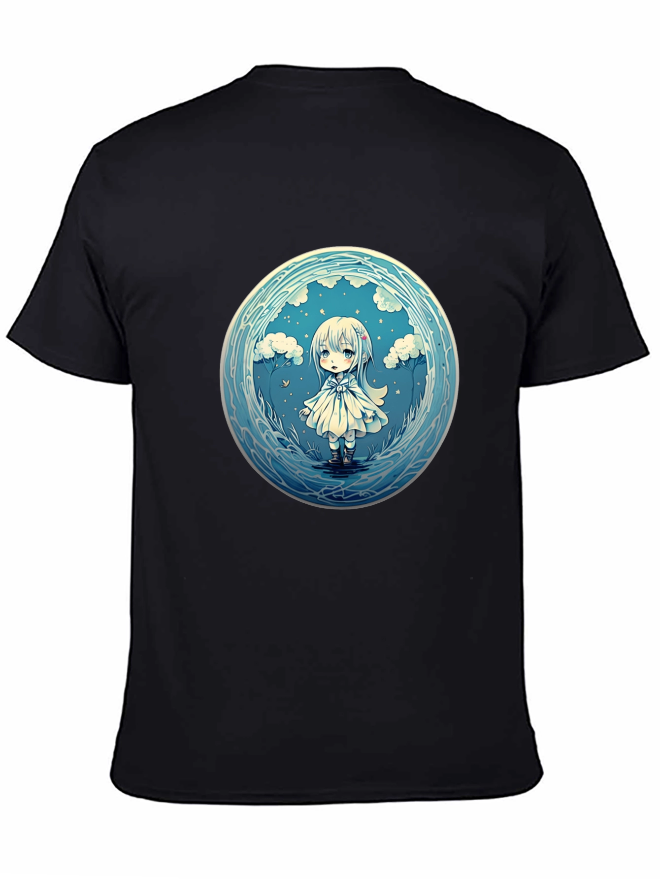 Black Anime Girl Graphic Tee - Stylish Black Cotton T-Shirt view 4