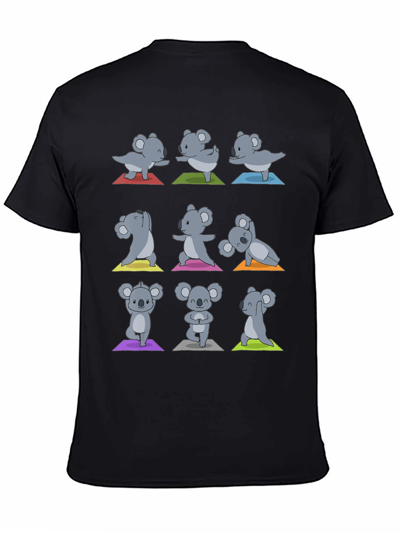 Black Yoga Koala T-Shirt: Men's Black Cotton Tee view 4
