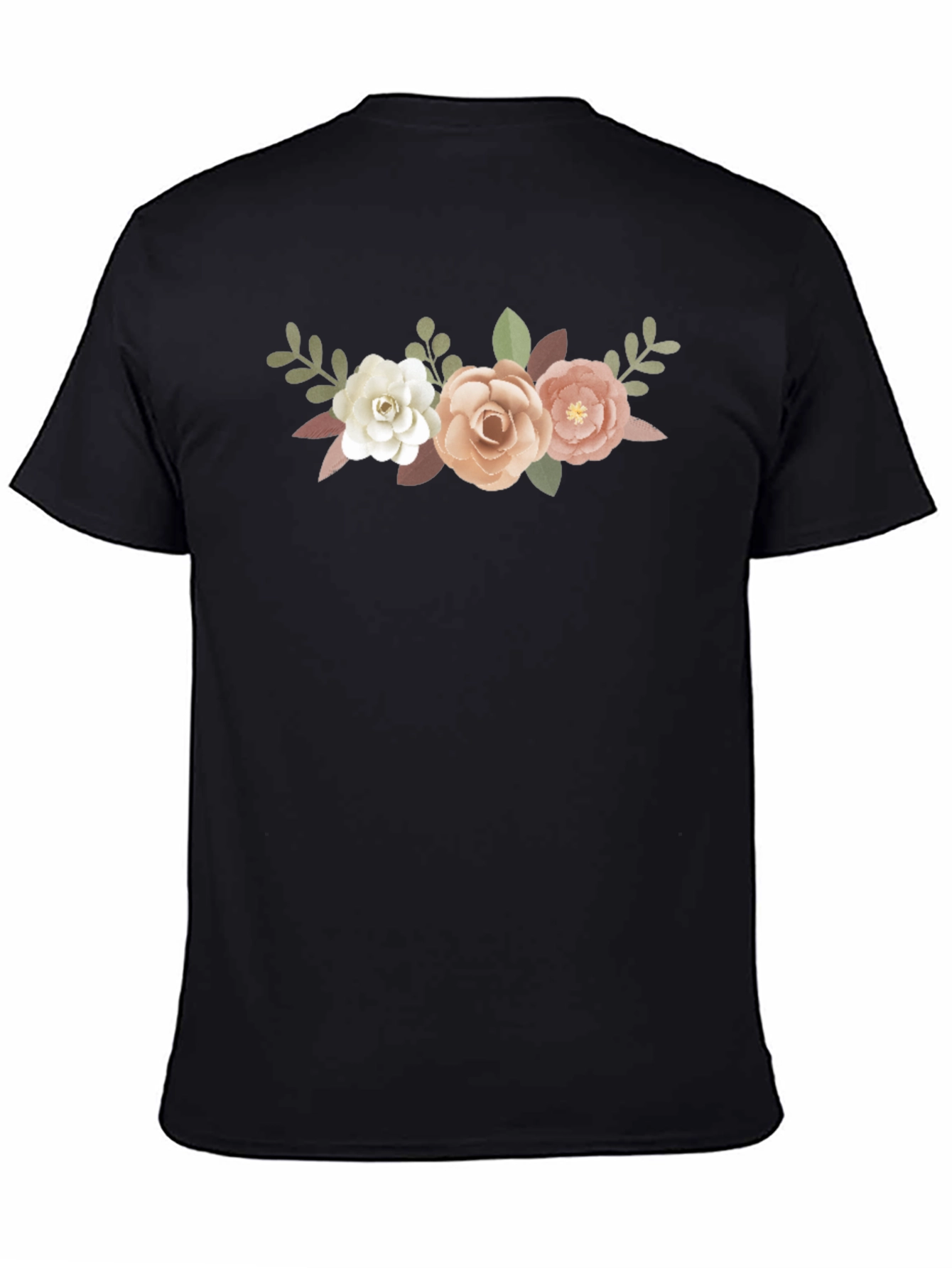 Black Floral Bouquet Graphic Tee - Black Cotton T-Shirt view 4