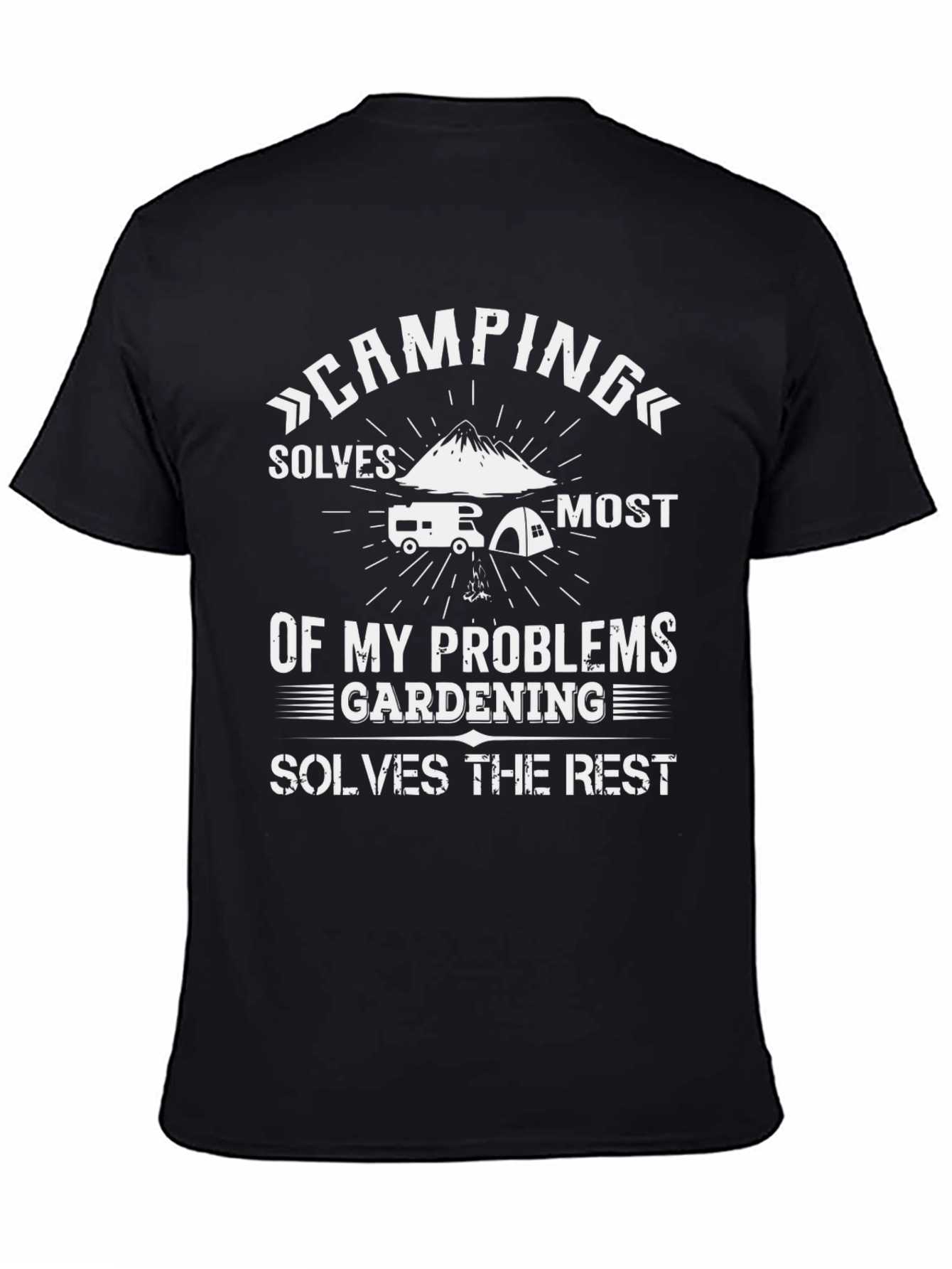 Black Camping & Gardening T-Shirt: Problem Solver Tee view 4