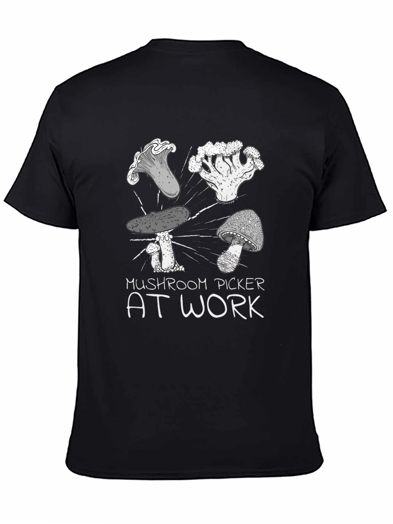 Black Mushroom Picker T-Shirt - At Work view 4