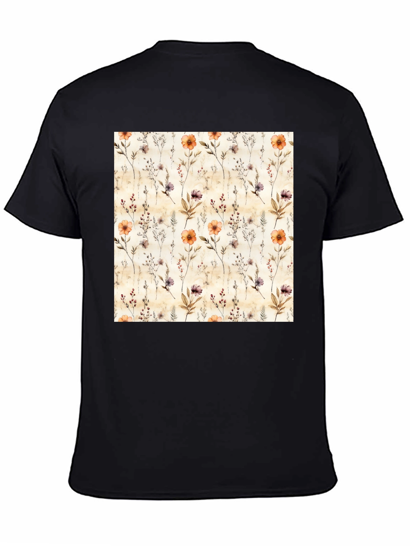 Black Floral Print Crew Neck T-Shirt view 4