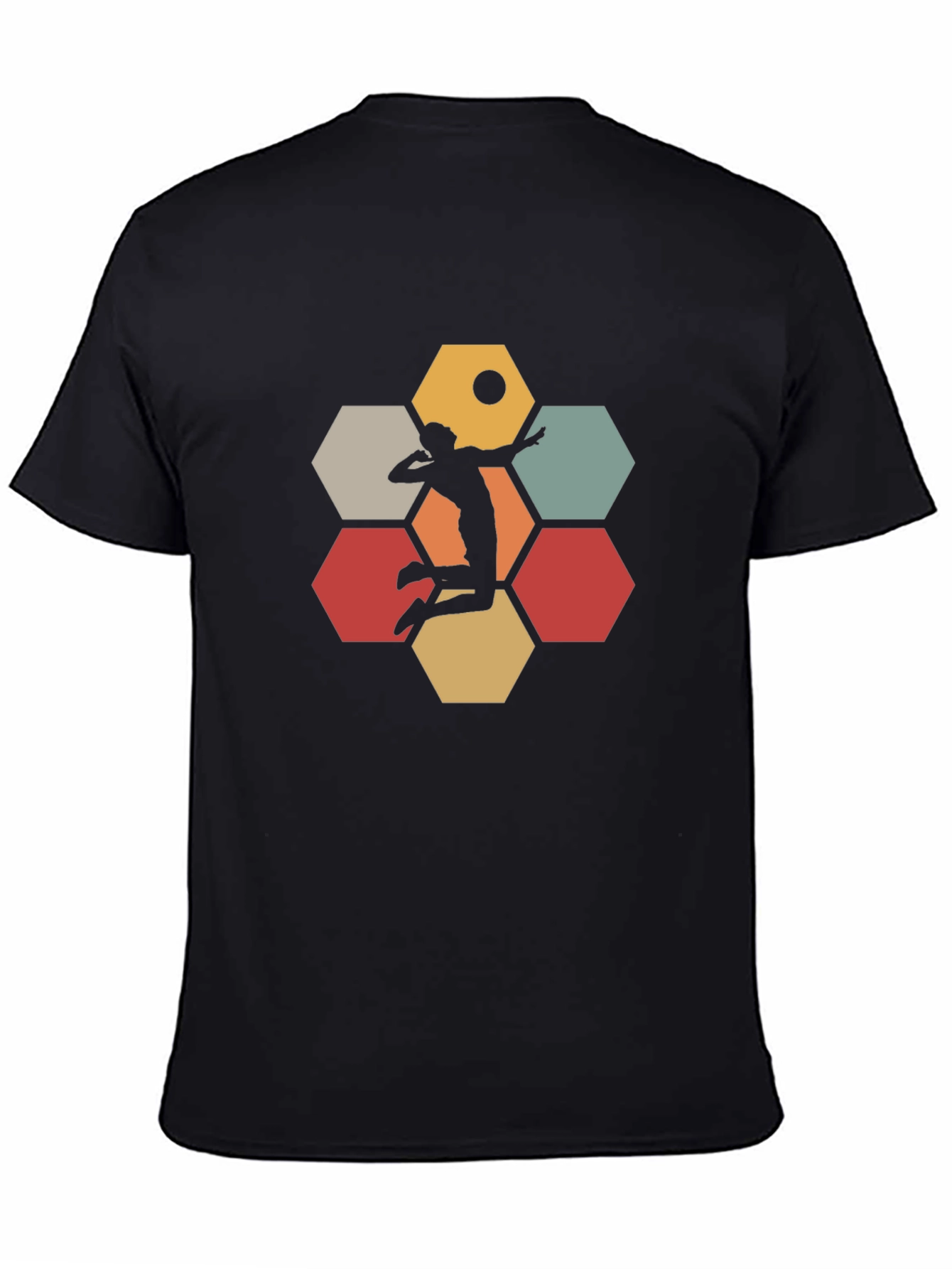 Black Volleyball Hexagon Graphic Tee - Black view 4