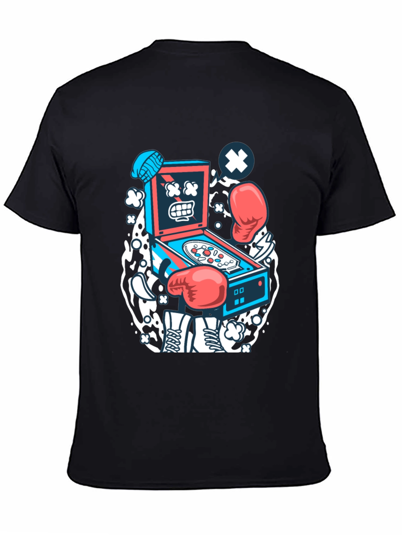 Black Cartoon Pinball T-Shirt - Novelty Graphic Tee view 4