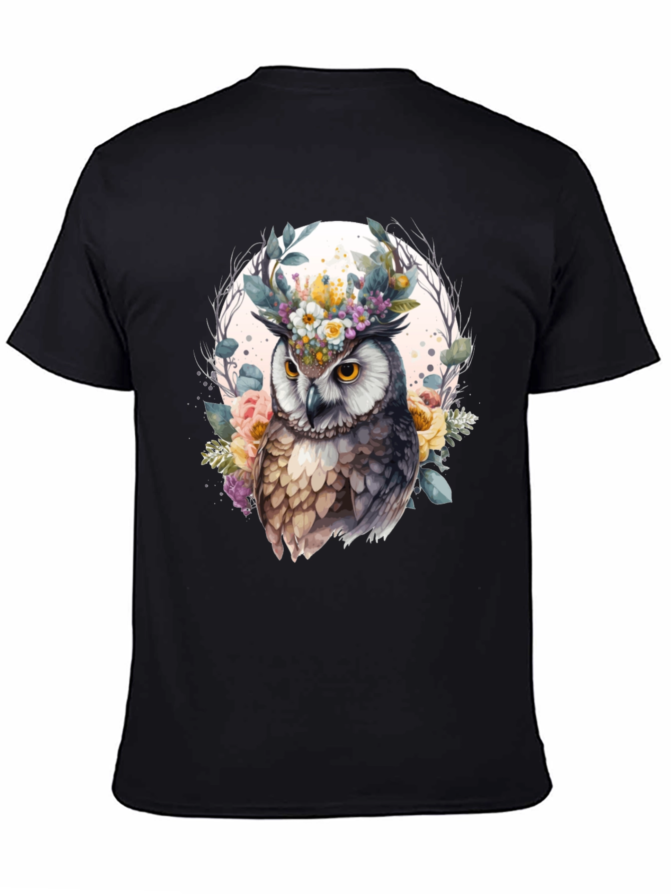 Black Floral Owl Graphic Tee - Unique Design view 4