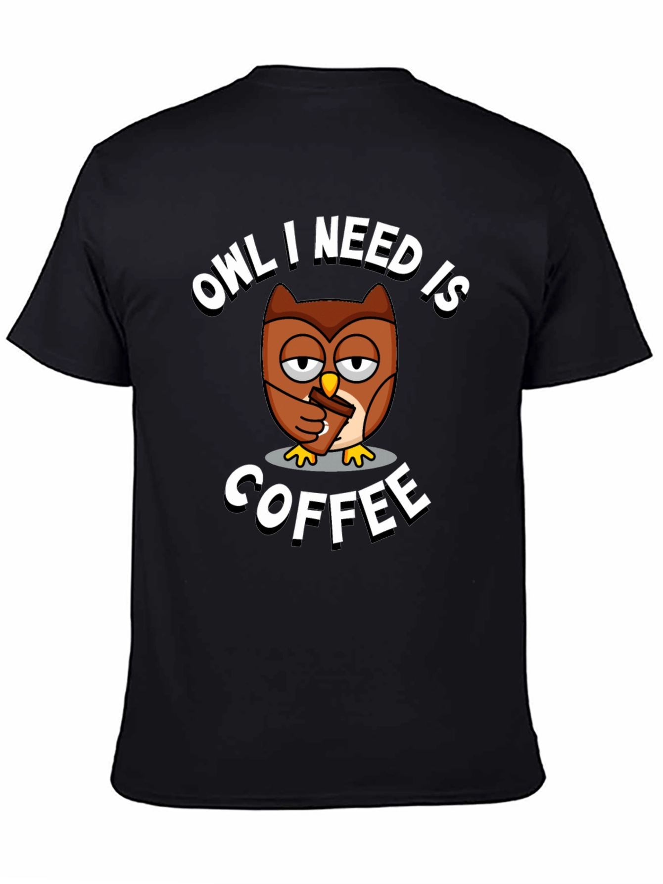 Black Owl I Need Is Coffee Graphic Tee view 4