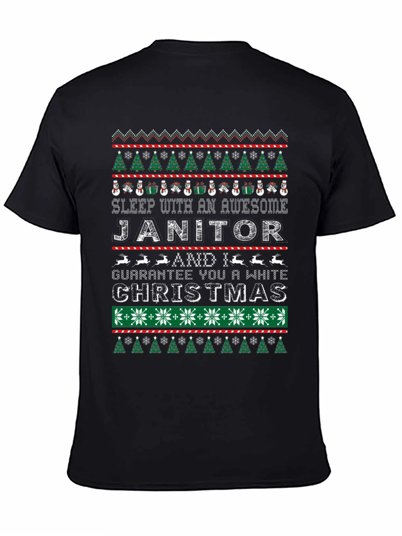 Black Funny Janitor Christmas Ugly Sweater Style T-Shirt view 4
