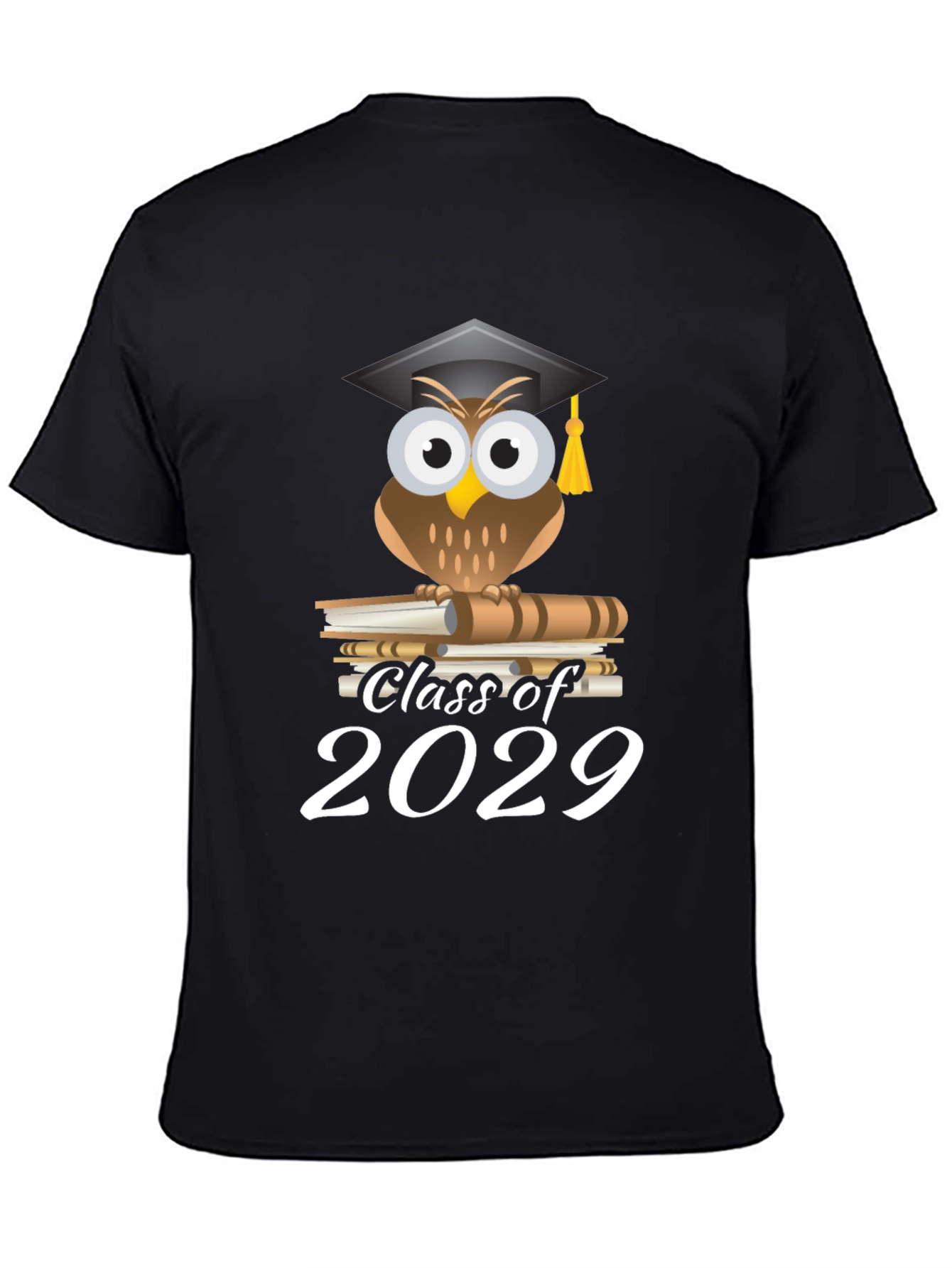 Black Class of 2029 Owl Graduation T-Shirt view 4