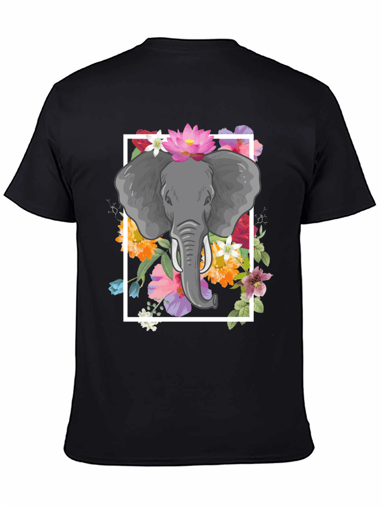 Black Elephant Floral Graphic Tee - Men's Black T-Shirt view 4