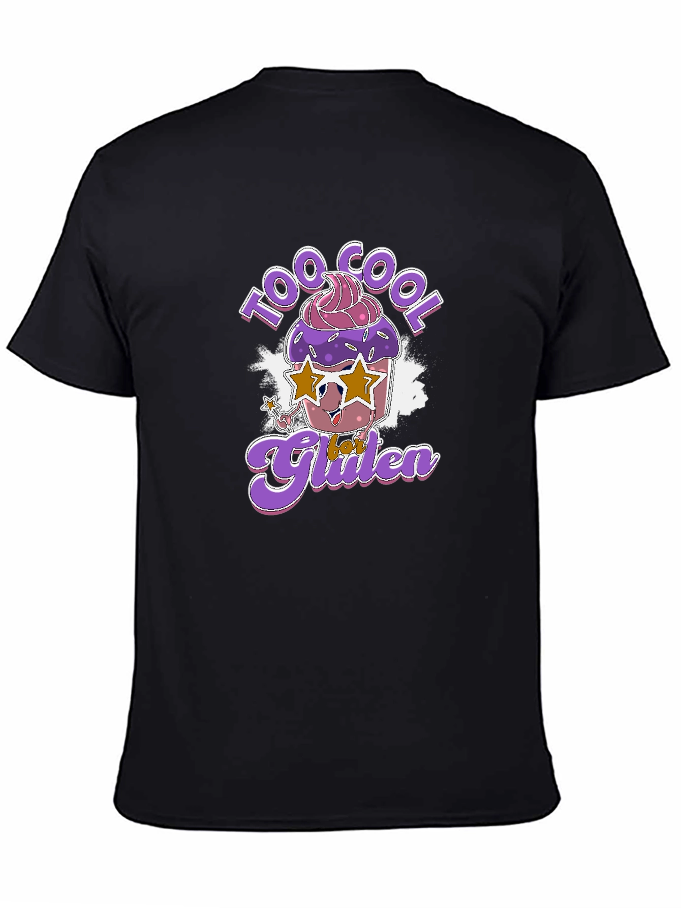 Black Cool Gluten T-Shirt - Fun Cupcake Design view 4