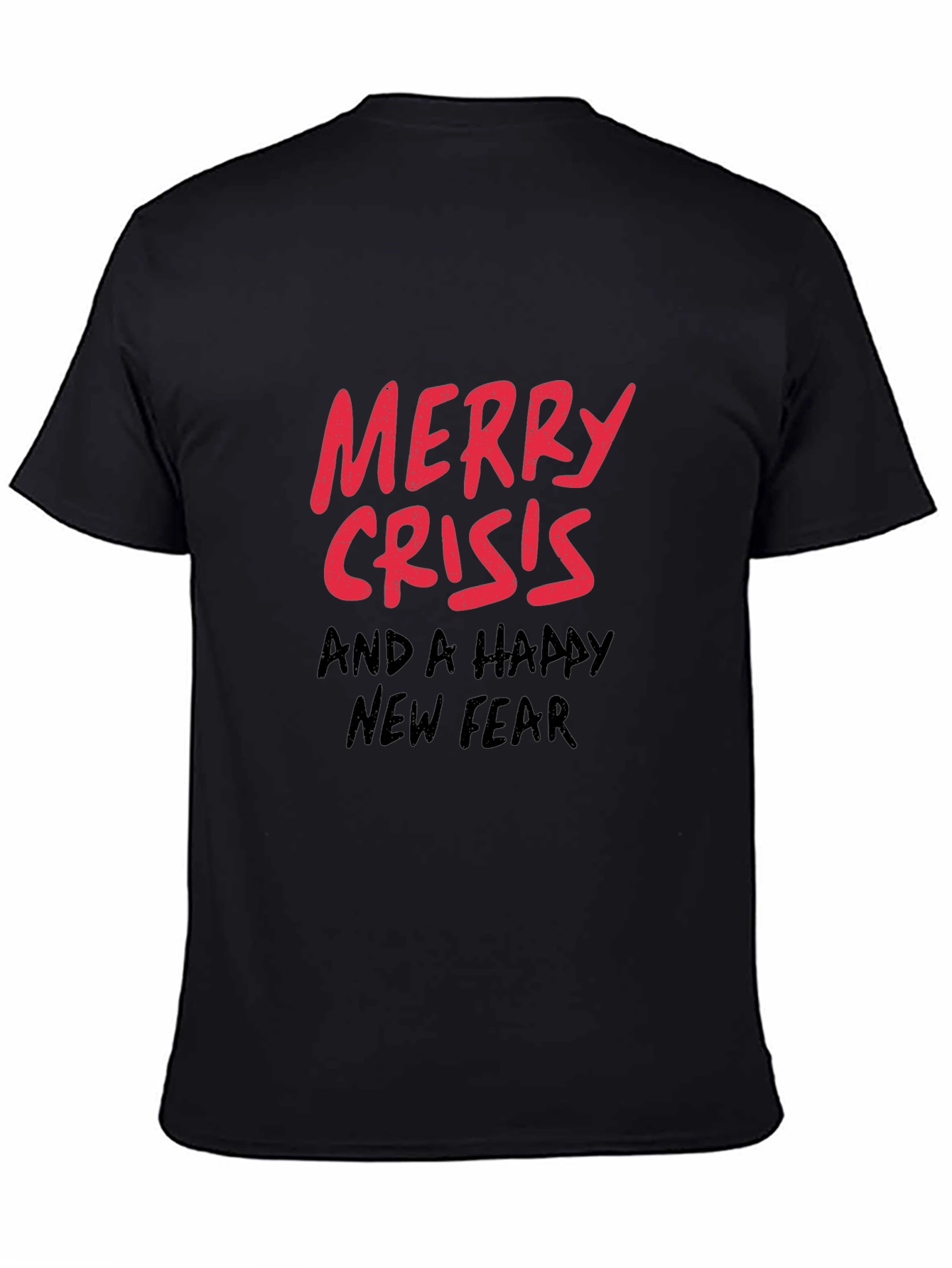Black Merry Crisis T-Shirt - Black Holiday Humor Tee view 4