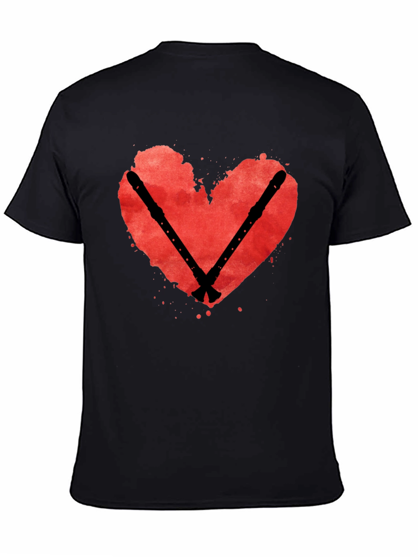 Black Heart & Flute T-Shirt: Music Lover Tee view 4