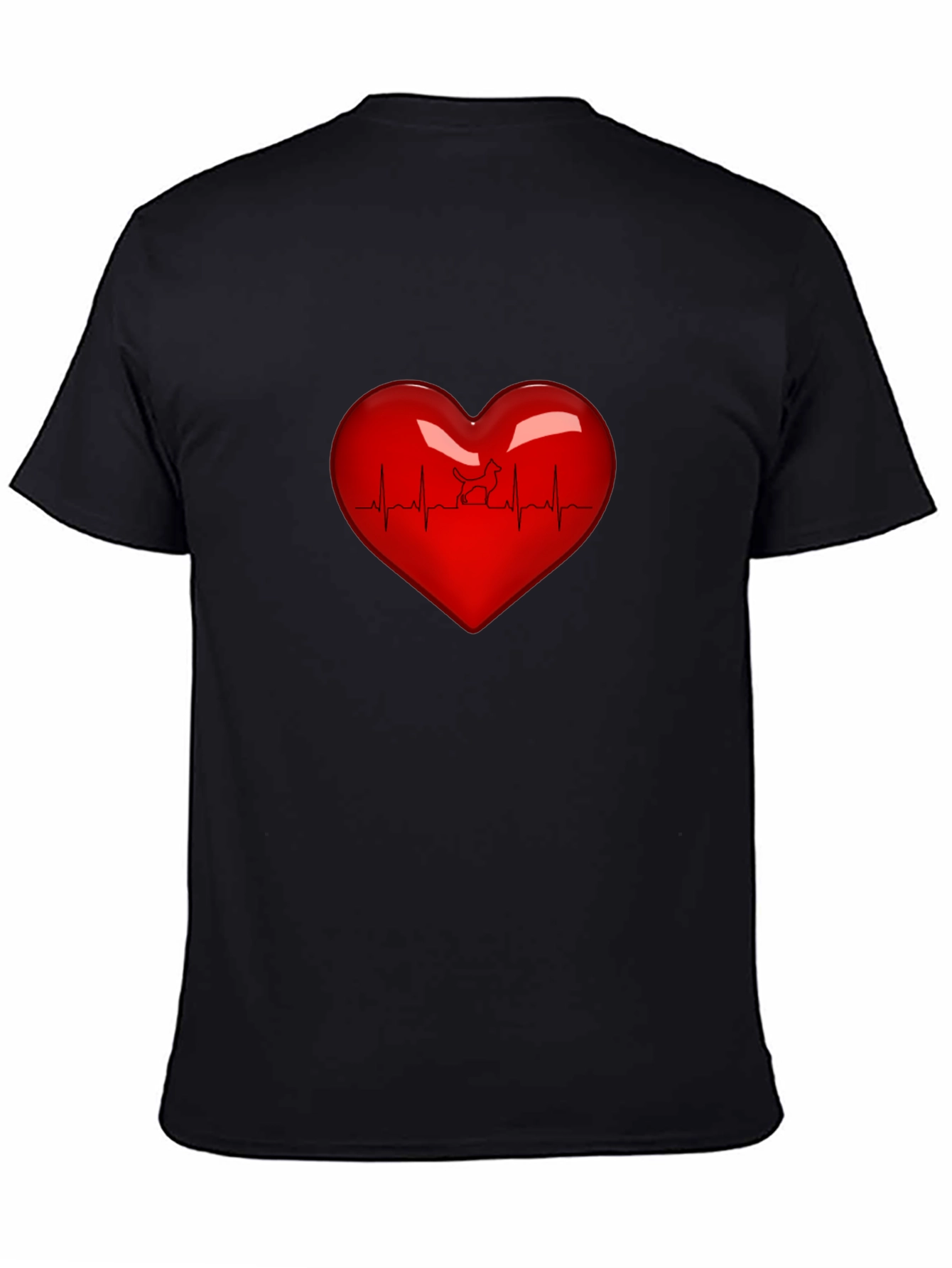 Black Heartbeat Dog Lover T-Shirt - Black view 4