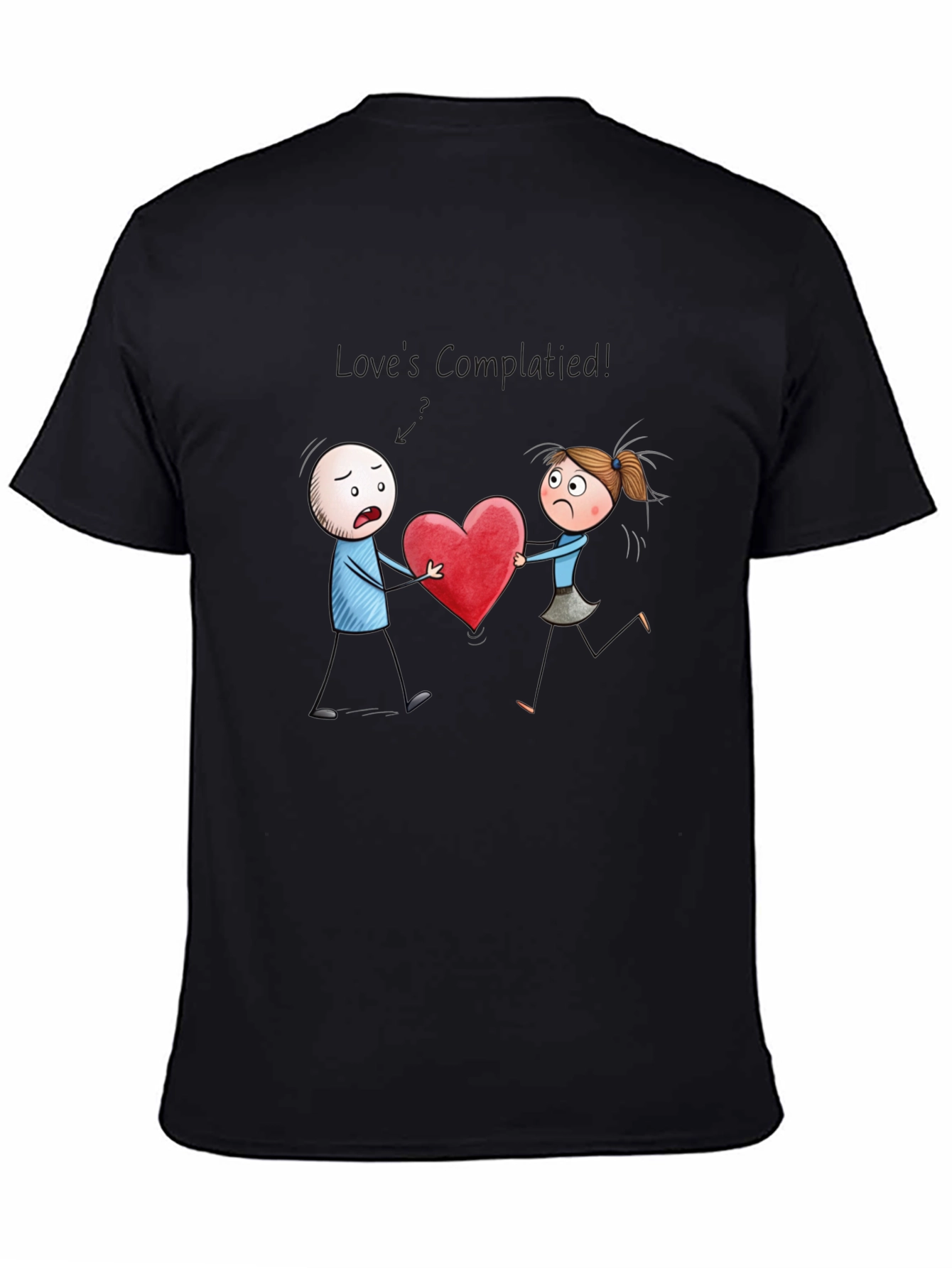 Black Cartoon Heart Graphic Tee - Mens Black T-Shirt view 4