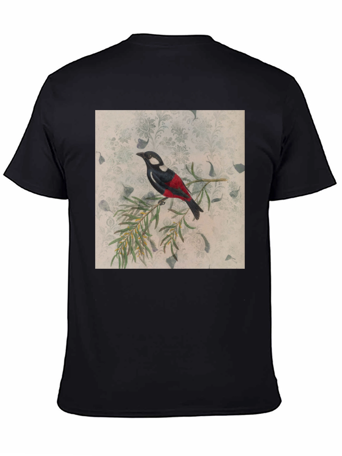 Black Vintage Bird Print Black T-Shirt view 4