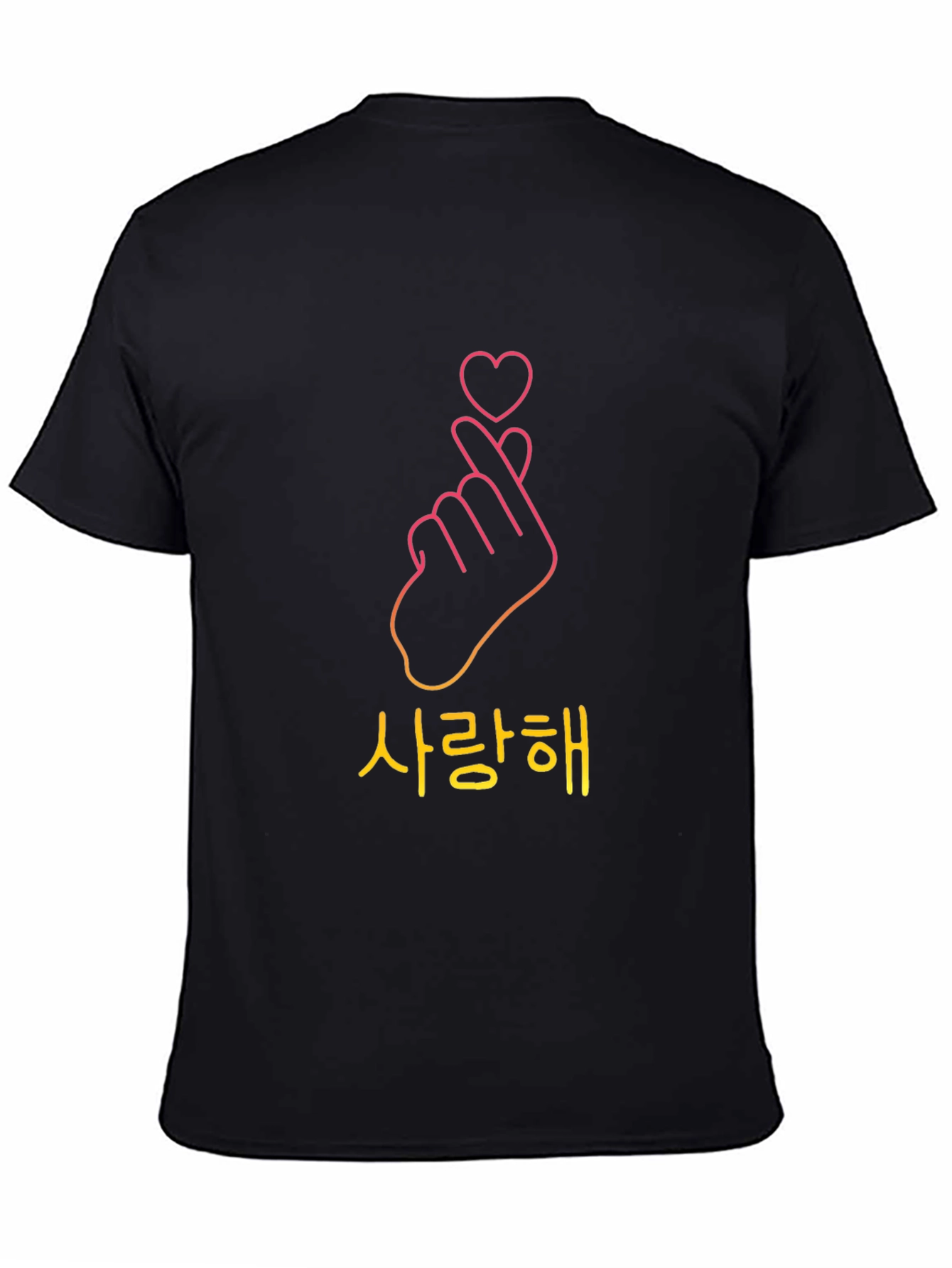 Black Korean Finger Heart Black T-Shirt  view 4