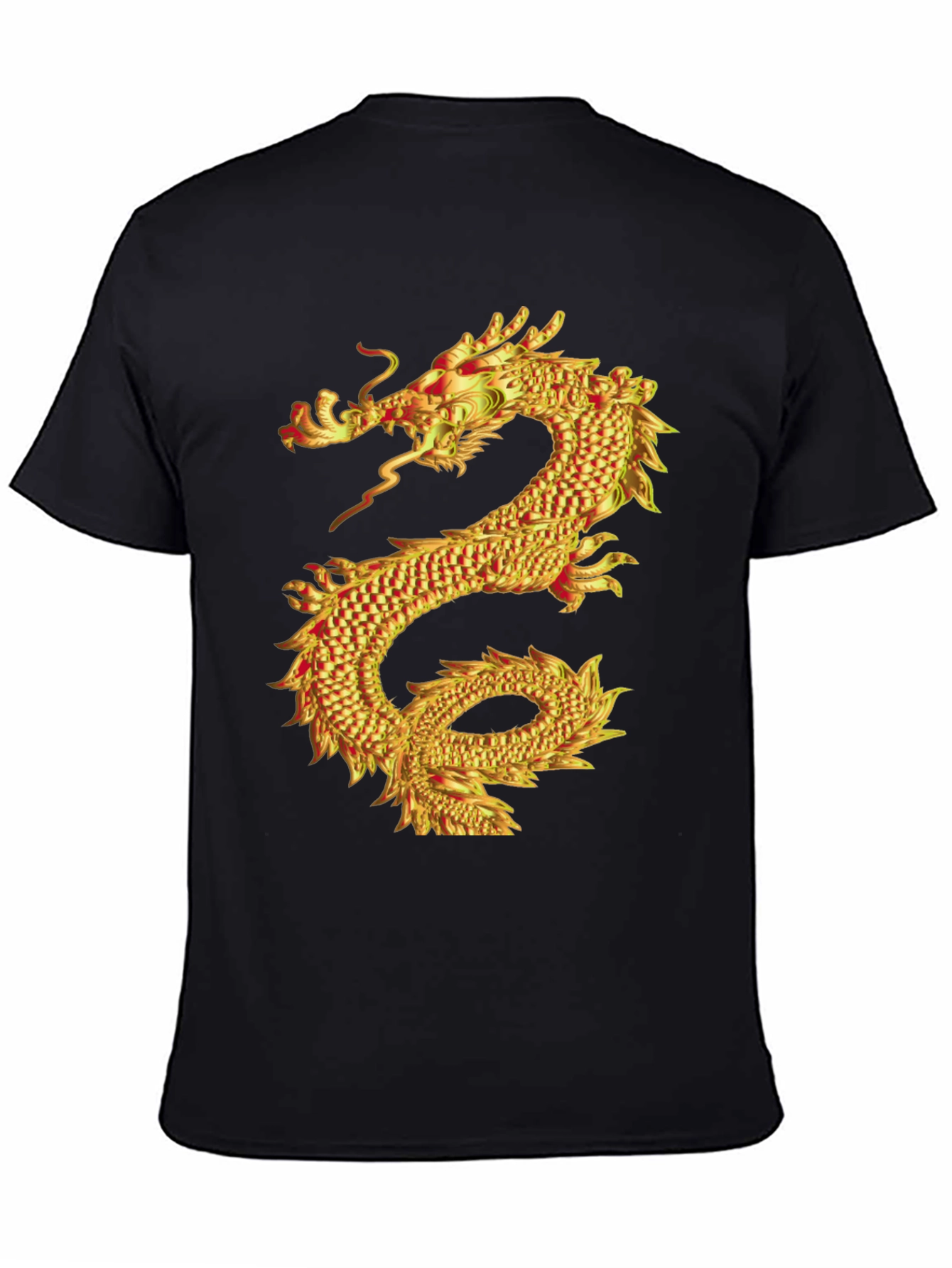 Black Golden Dragon Graphic Print Black T-Shirt view 4