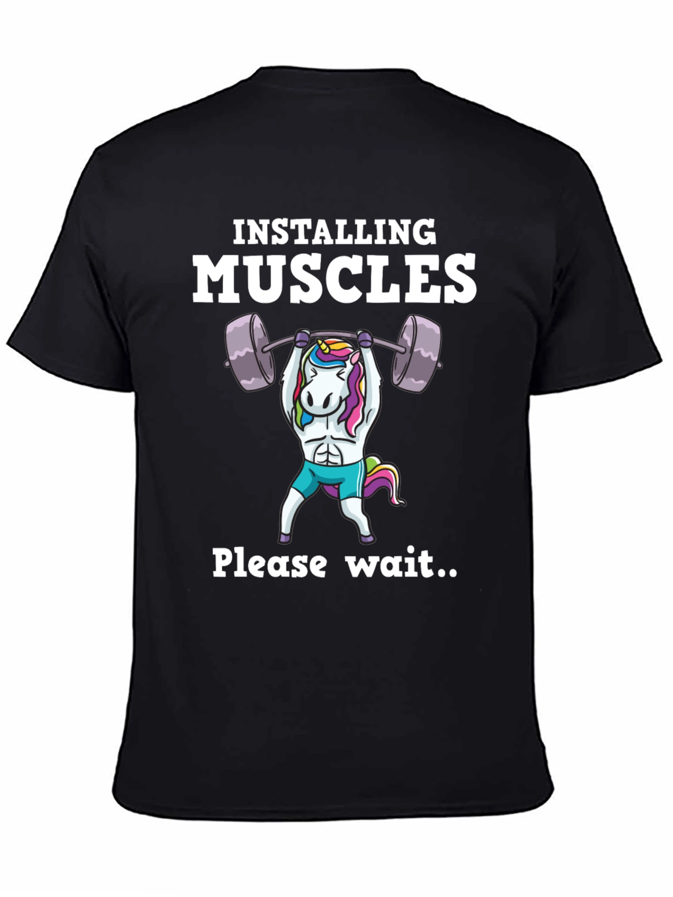 Black Funny Unicorn Muscle Building T-Shirt Gym Workout view 4