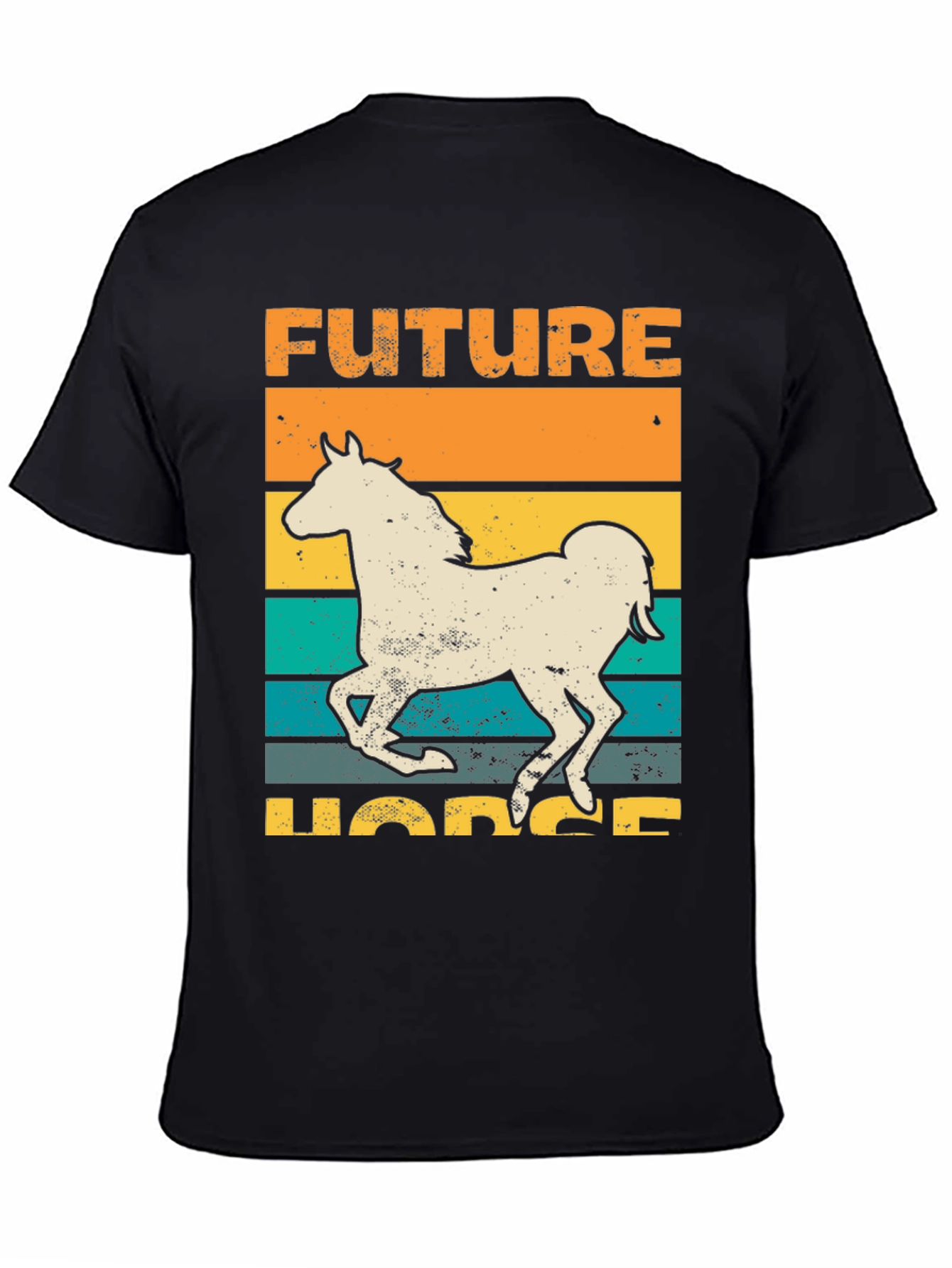 Black Future Horse T-Shirt Retro Style Graphic Tee view 4
