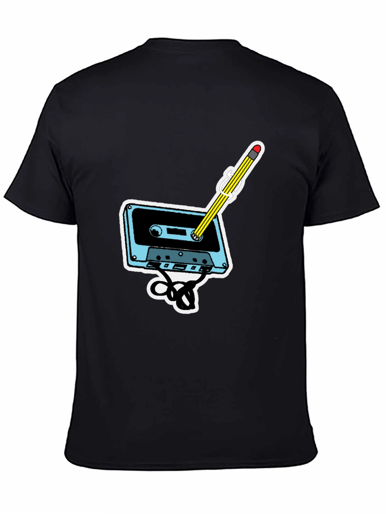 Black Retro Cassette & Pencil Graphic T-Shirt view 4