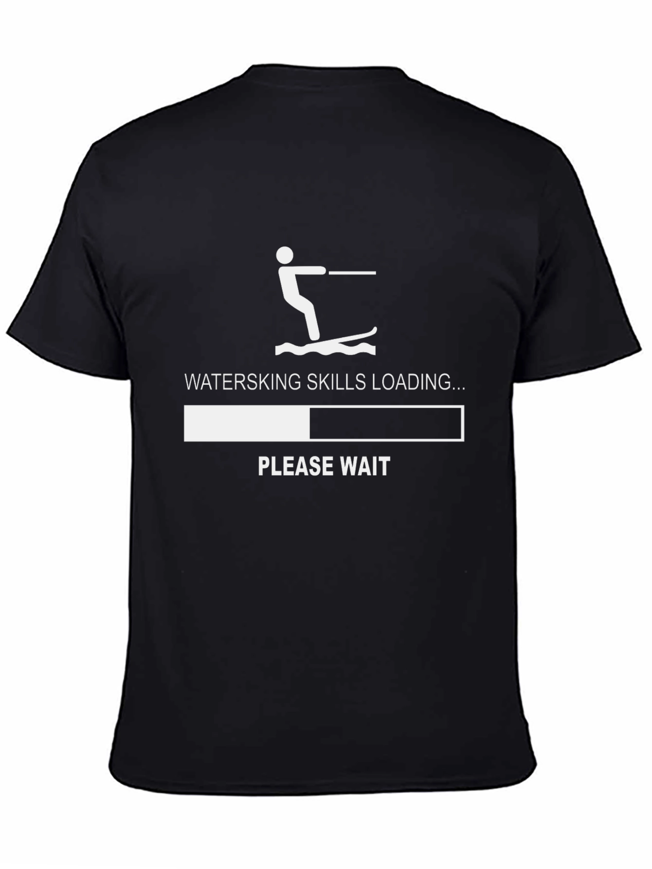 Black Waterskiing Skills Loading T-Shirt - Funny Summer Tee view 4
