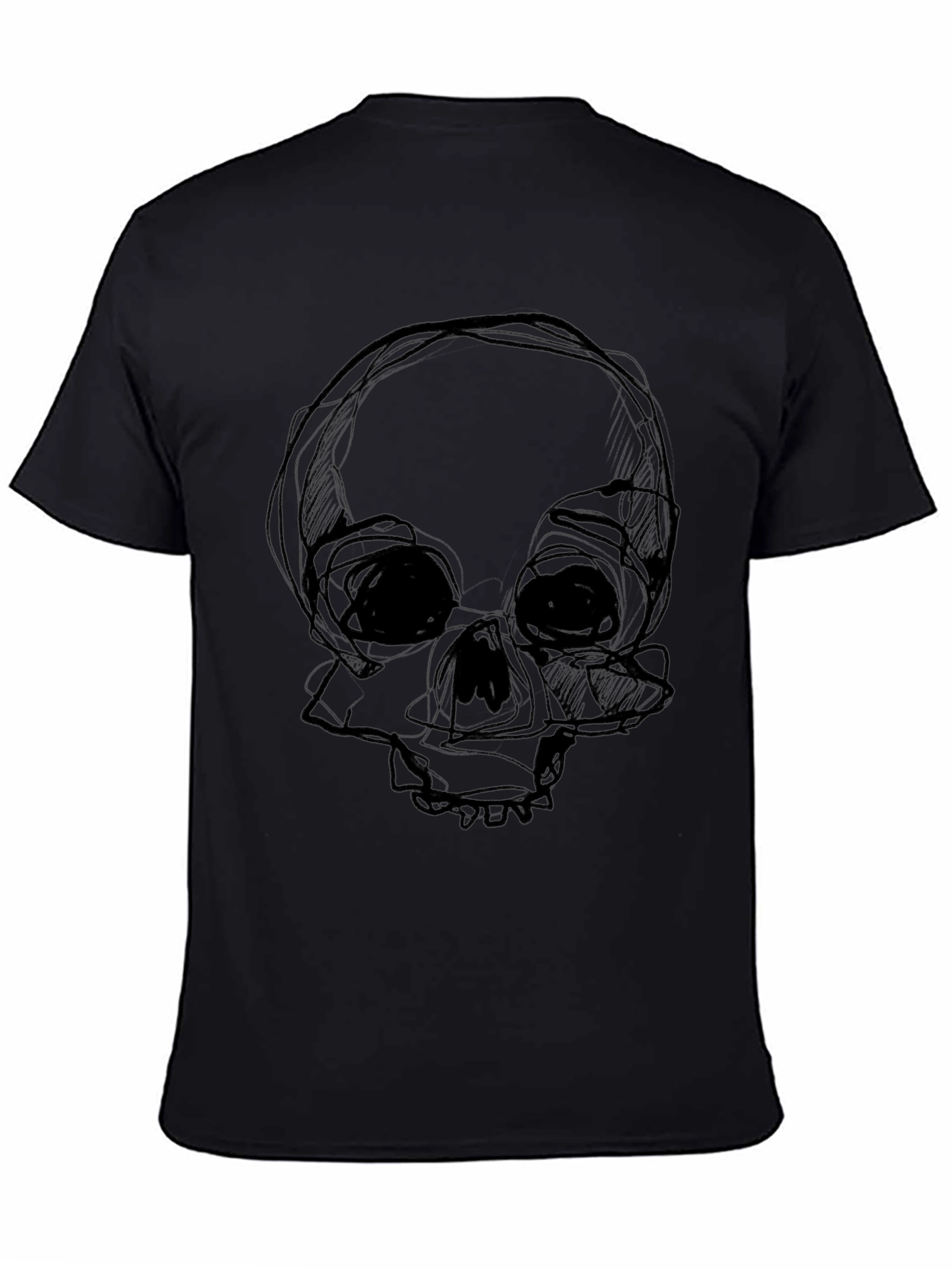 Black Skull Sketch Graphic Black T-Shirt view 4