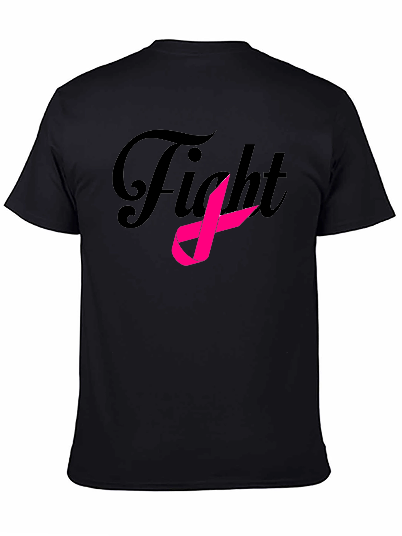 Black Fight Breast Cancer Ribbon Black T-Shirt view 4