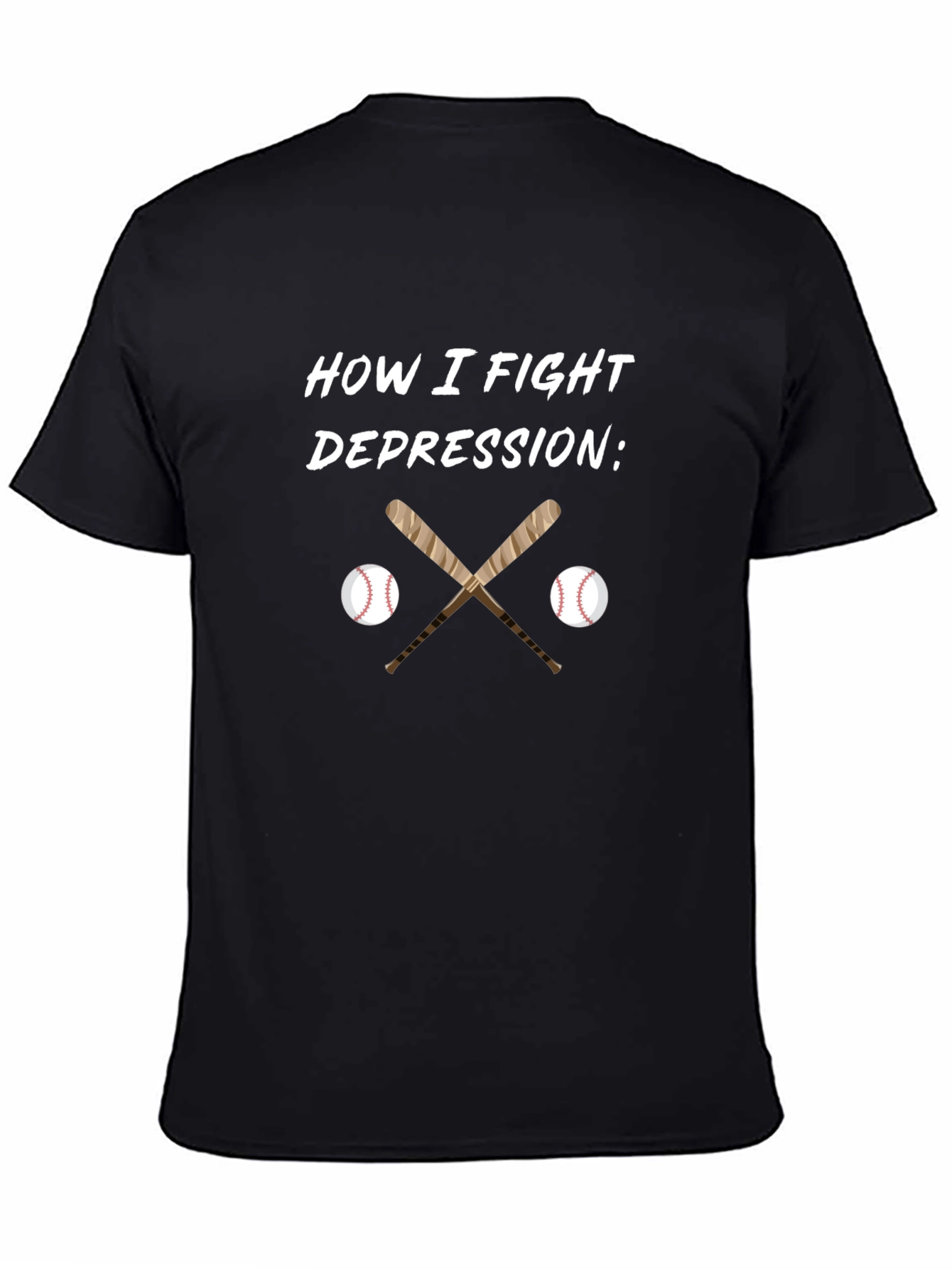 Black Baseball Therapy Tee: How I Fight Depression view 4