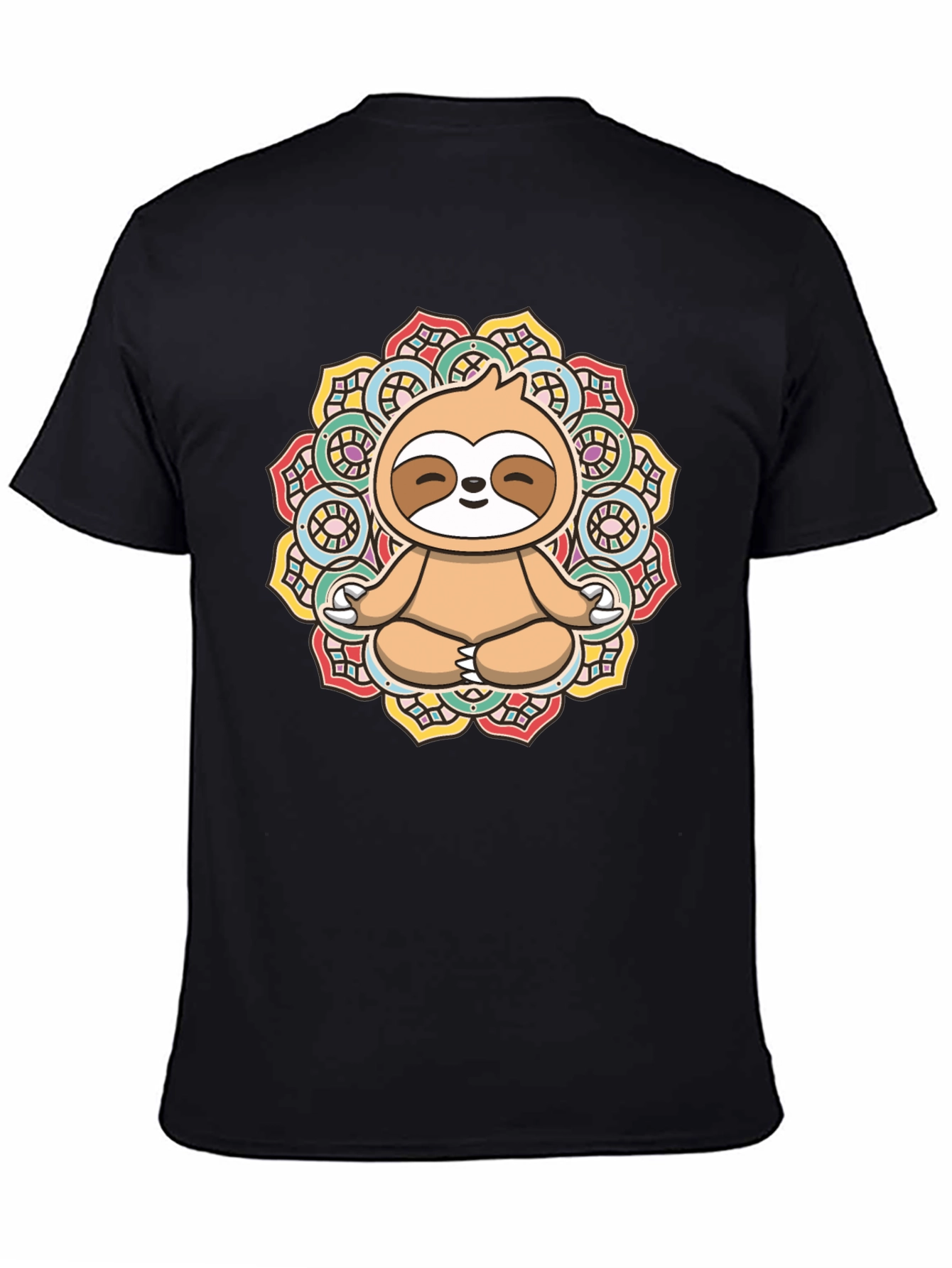 Black Meditating Sloth Mandala Graphic Tee view 4