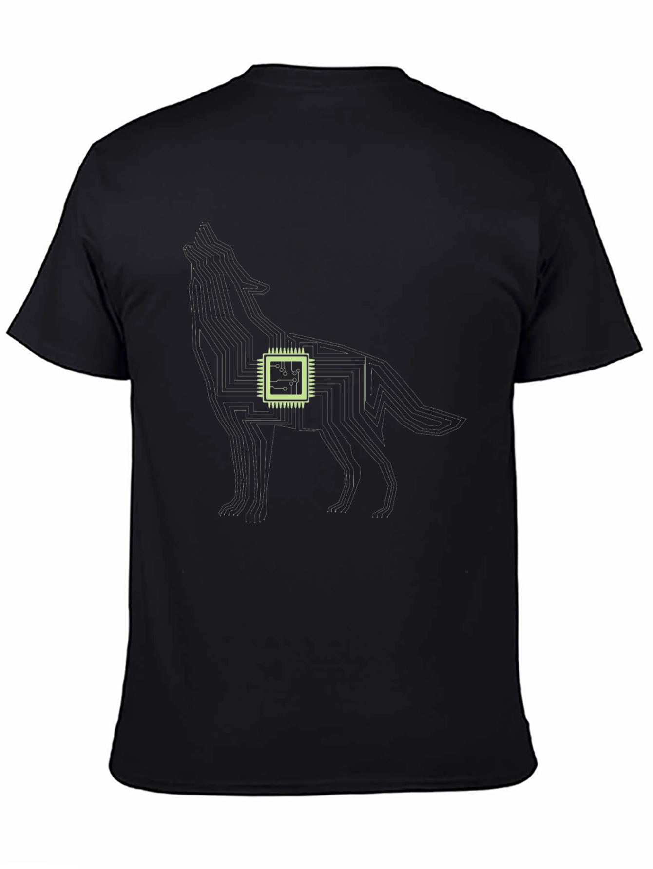 Black Tech Wolf Graphic Tee - Circuit Board Style view 4