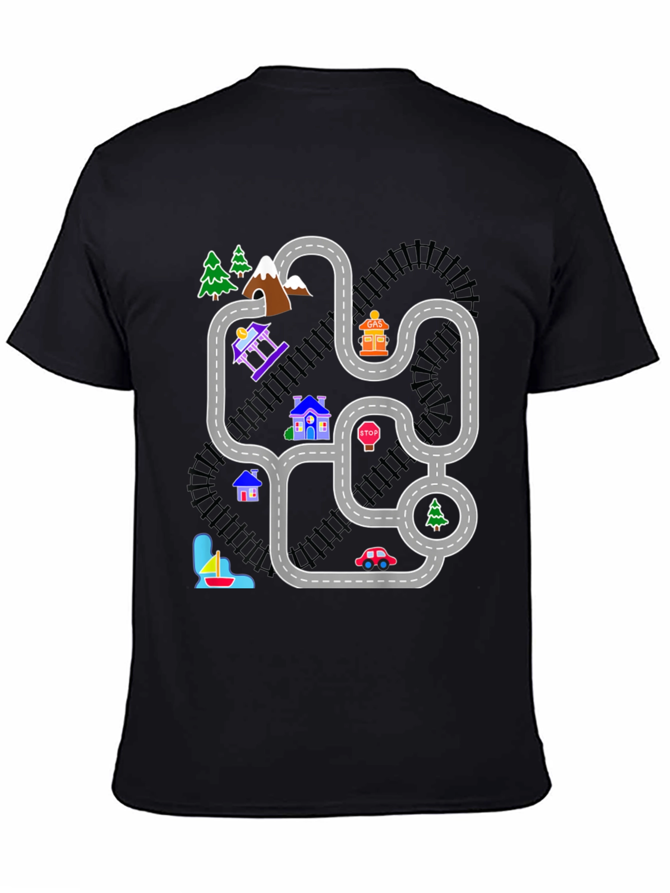 Black Playful Road Map Graphic Tee view 4