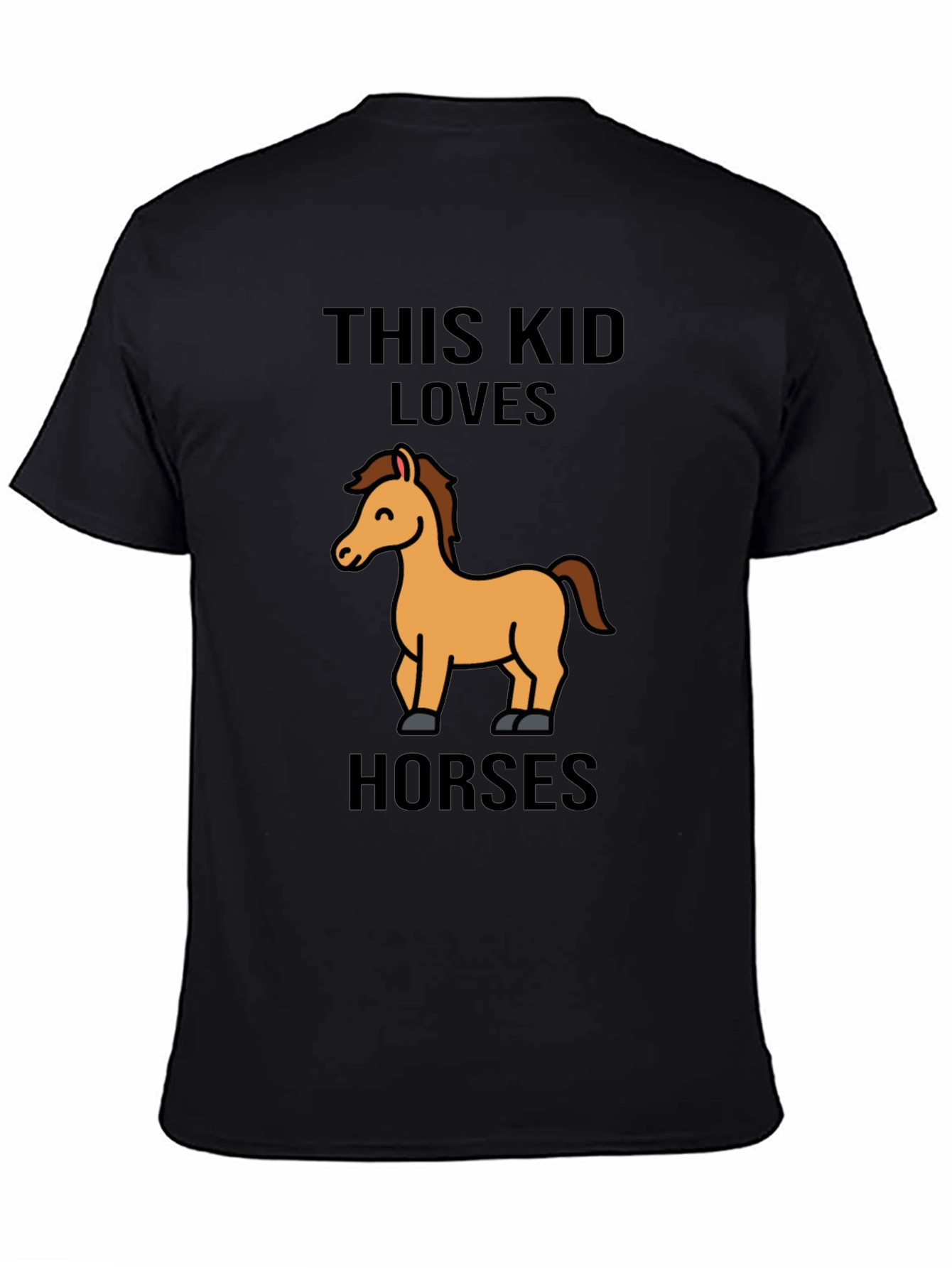 Black Cute Horse Lover Kids Black T-Shirt view 4
