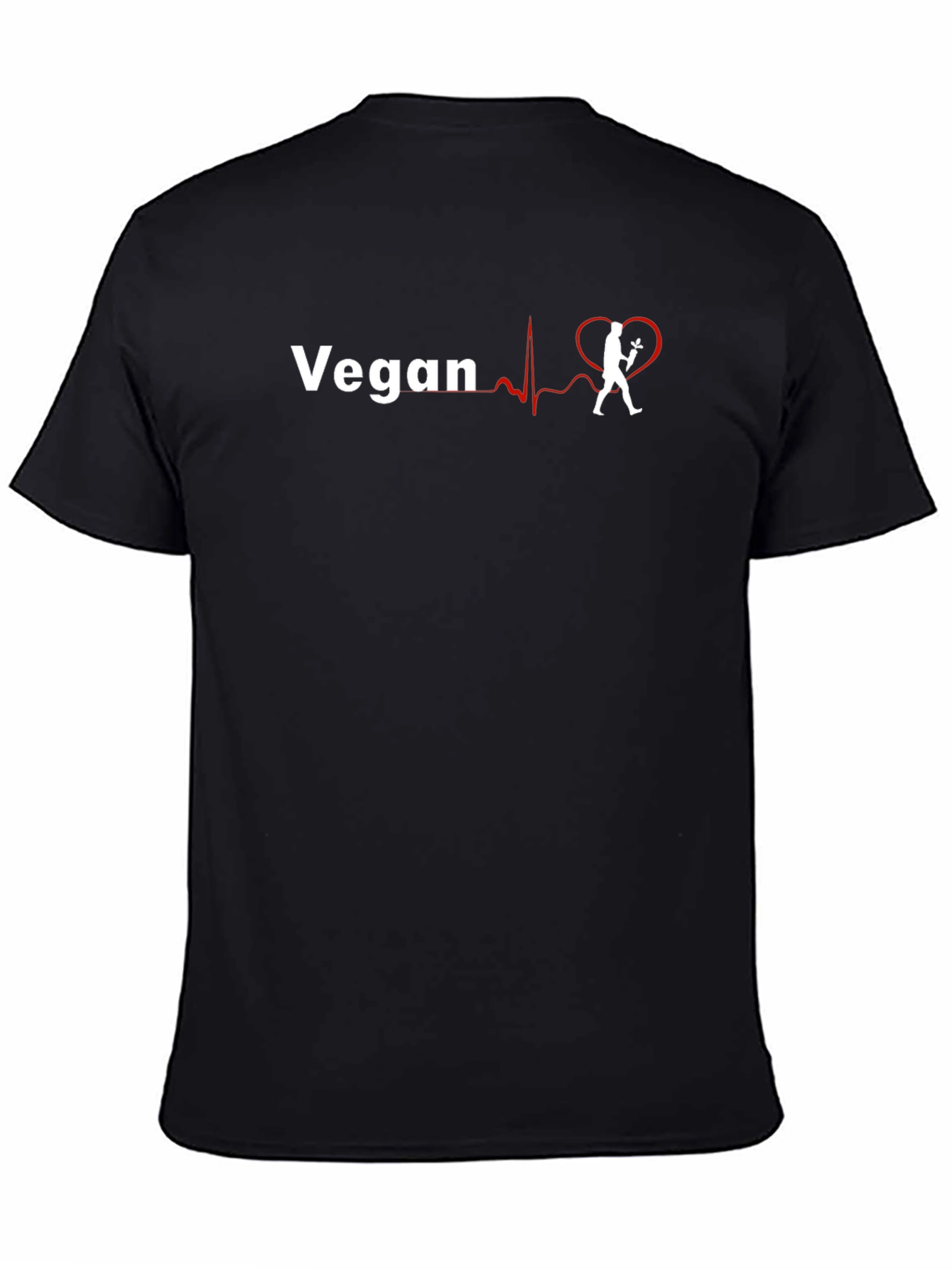 Black Vegan Heartbeat Graphic Tee - Unisex Black T-Shirt view 4