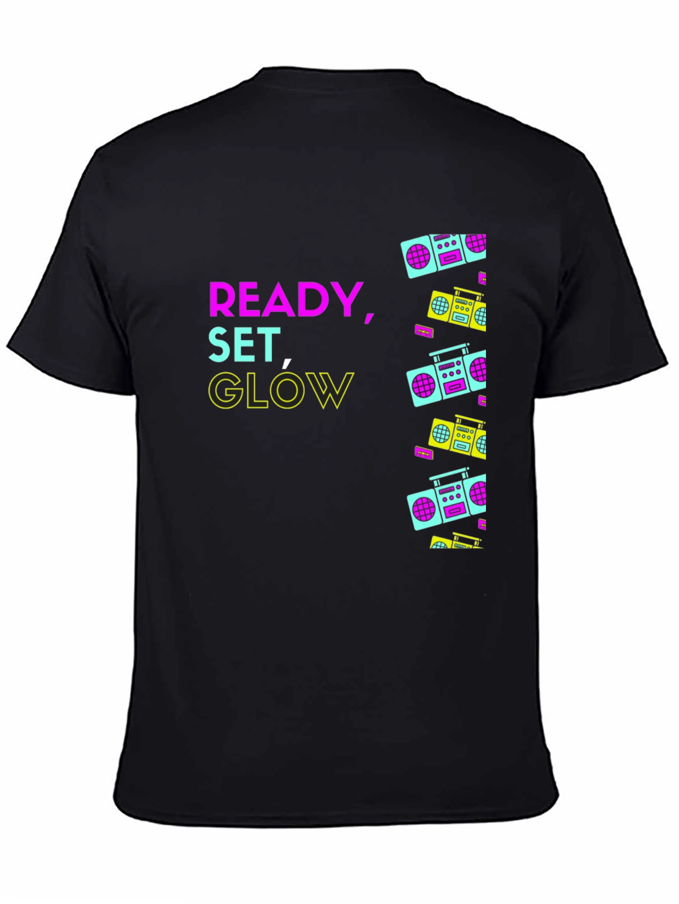 Black Retro Boombox Graphic T-Shirt - Ready, Set, Glow view 4