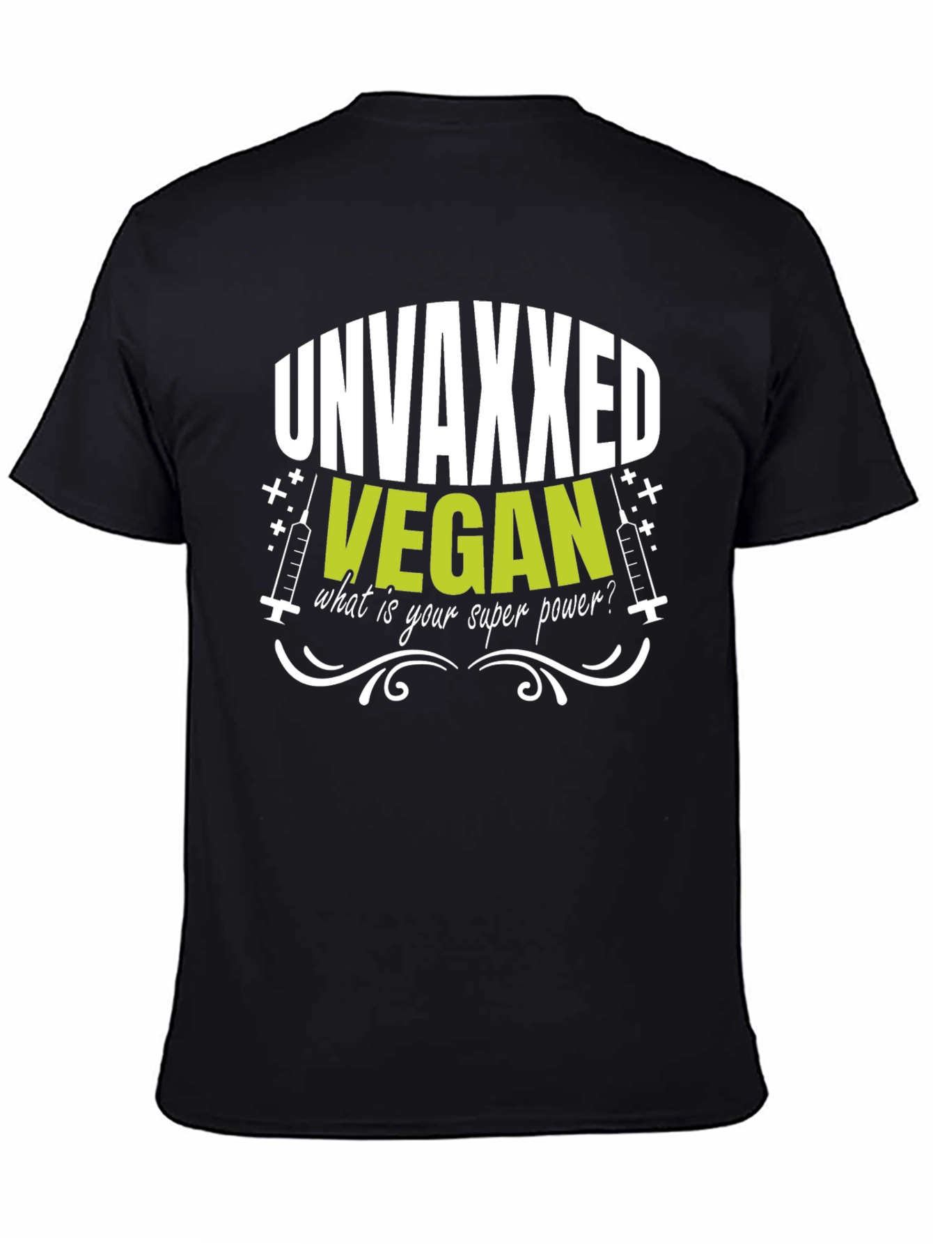 Black Unvaxxed Vegan Superpower T-Shirt view 4