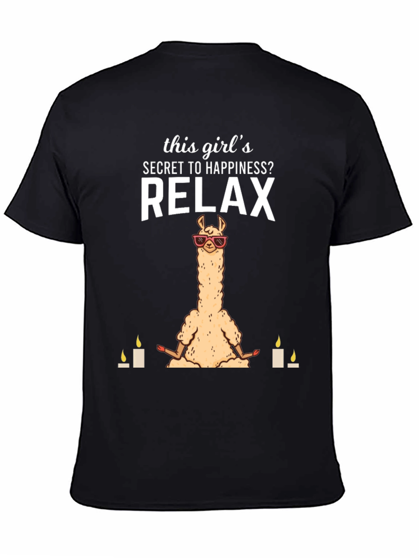 Black Relax Llama T-Shirt - Meditation & Happiness view 4