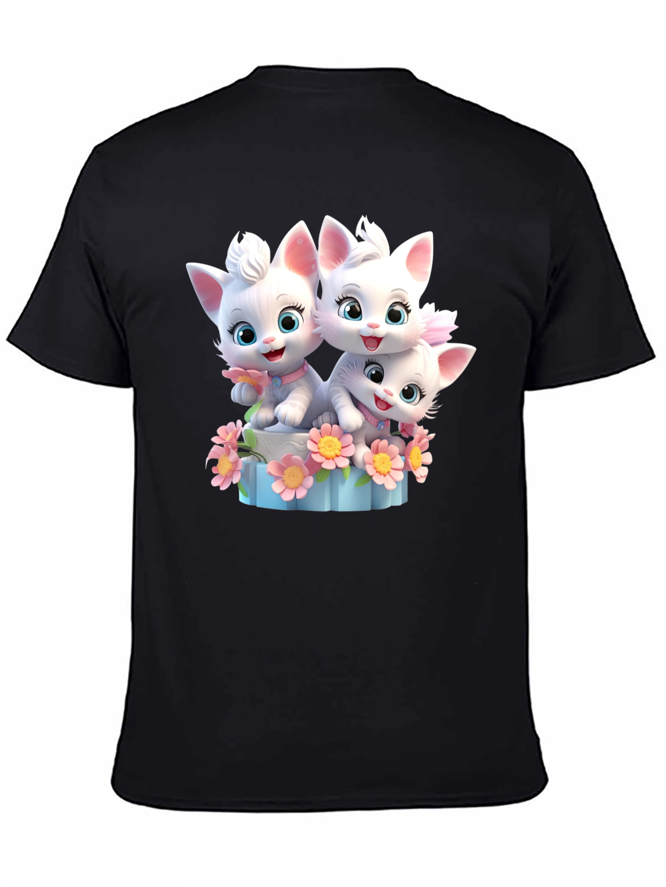 Black Cute Cats Black T-Shirt view 4