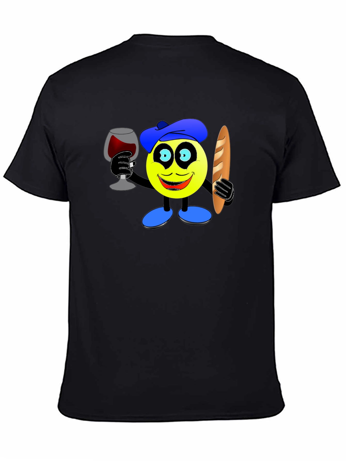 Black French Emoji T-Shirt - Wine & Baguette view 4
