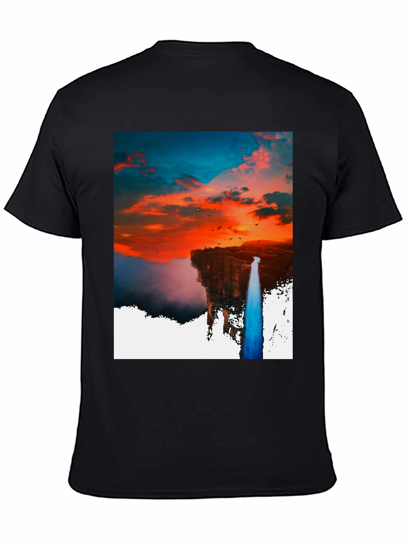 Black Sunset Waterfall Graphic Tee - Unique Design view 4
