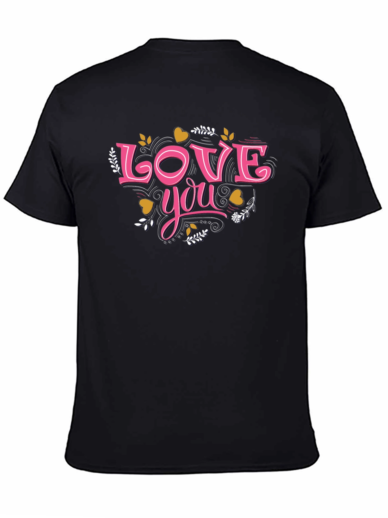 Black Love You Valentine's Day Black Graphic T-Shirt view 4