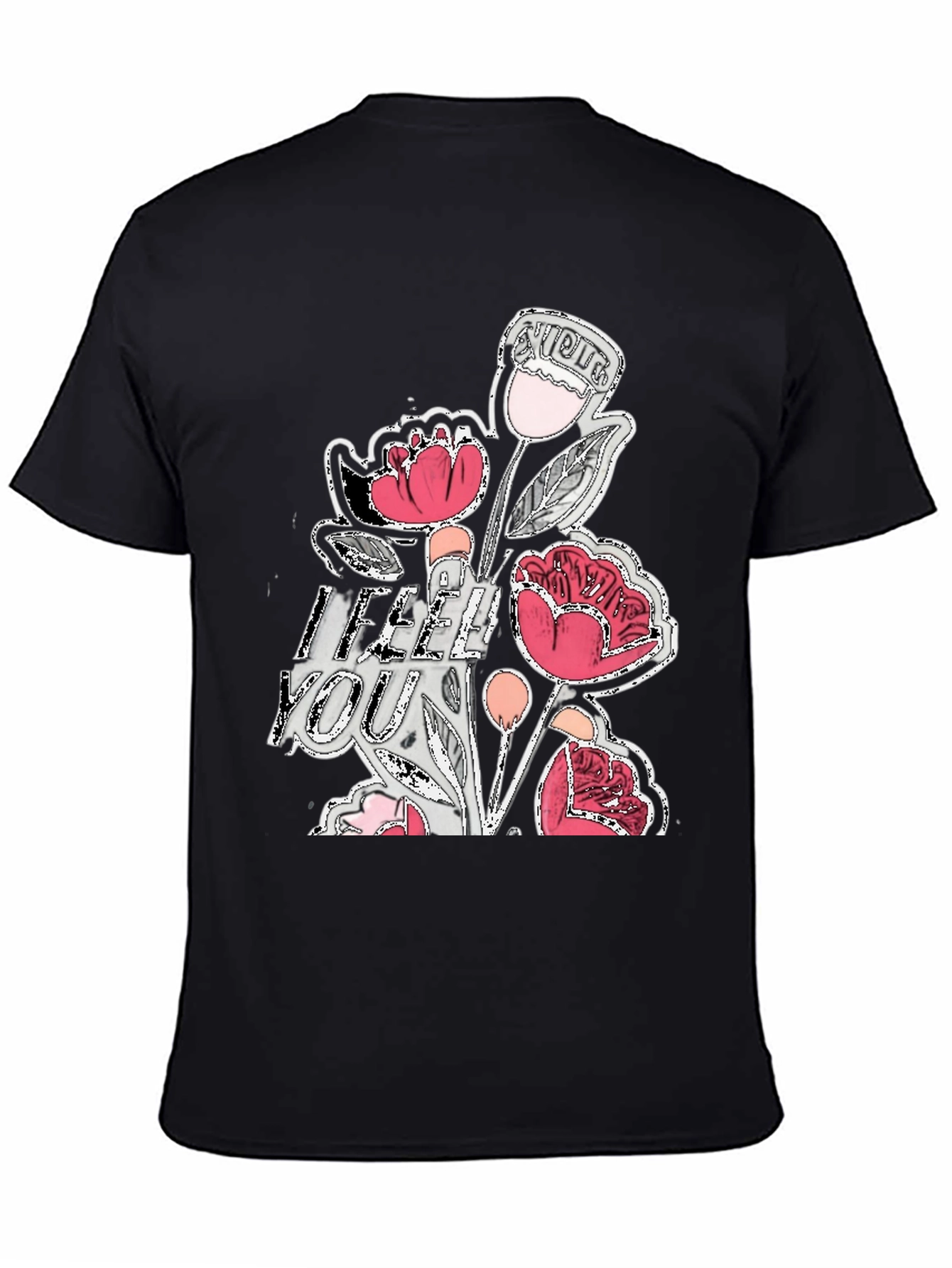 Black Floral Graphic Print Crew Neck Tee - Casual Style view 4