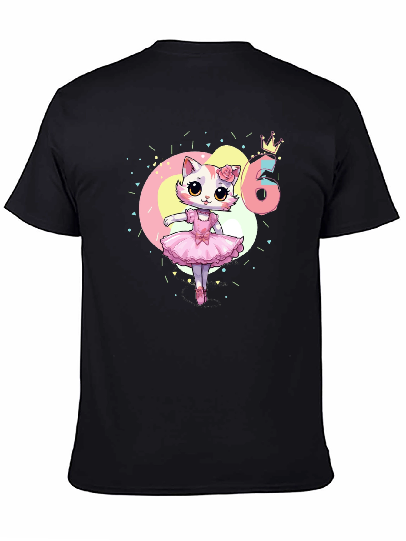 Black Cute Kitty Ballerina 6th Birthday T-Shirt view 4