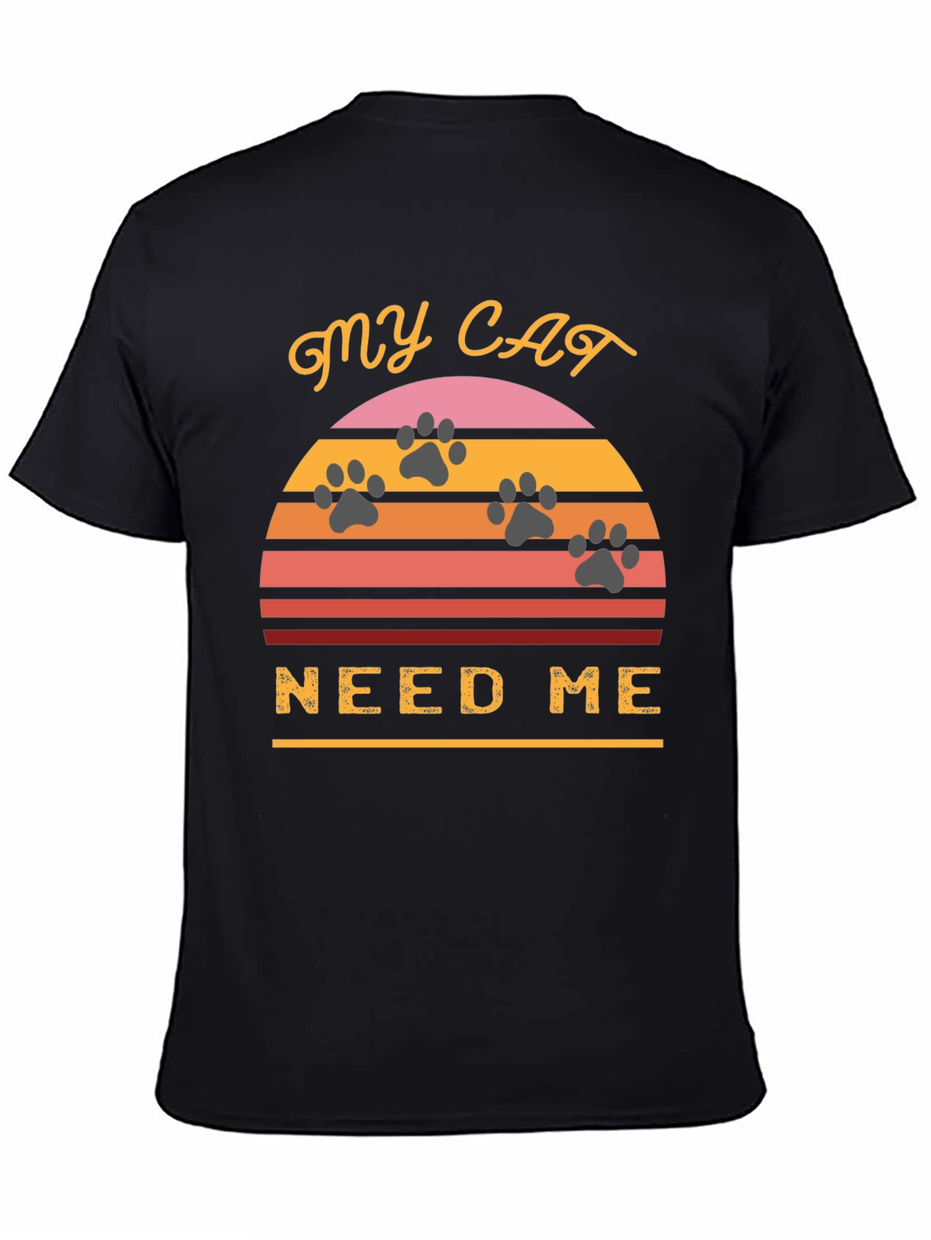 Black My Cat Needs Me T-Shirt - Retro Sunset Style view 4