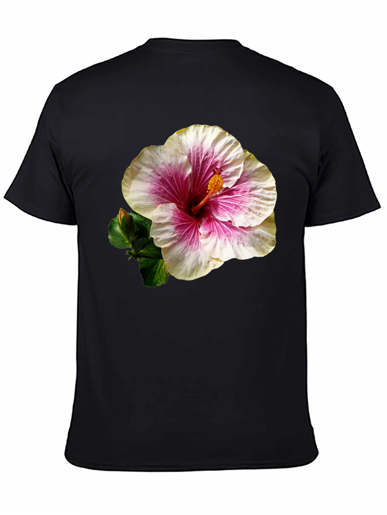 Black Hibiscus Flower Black T-Shirt view 4