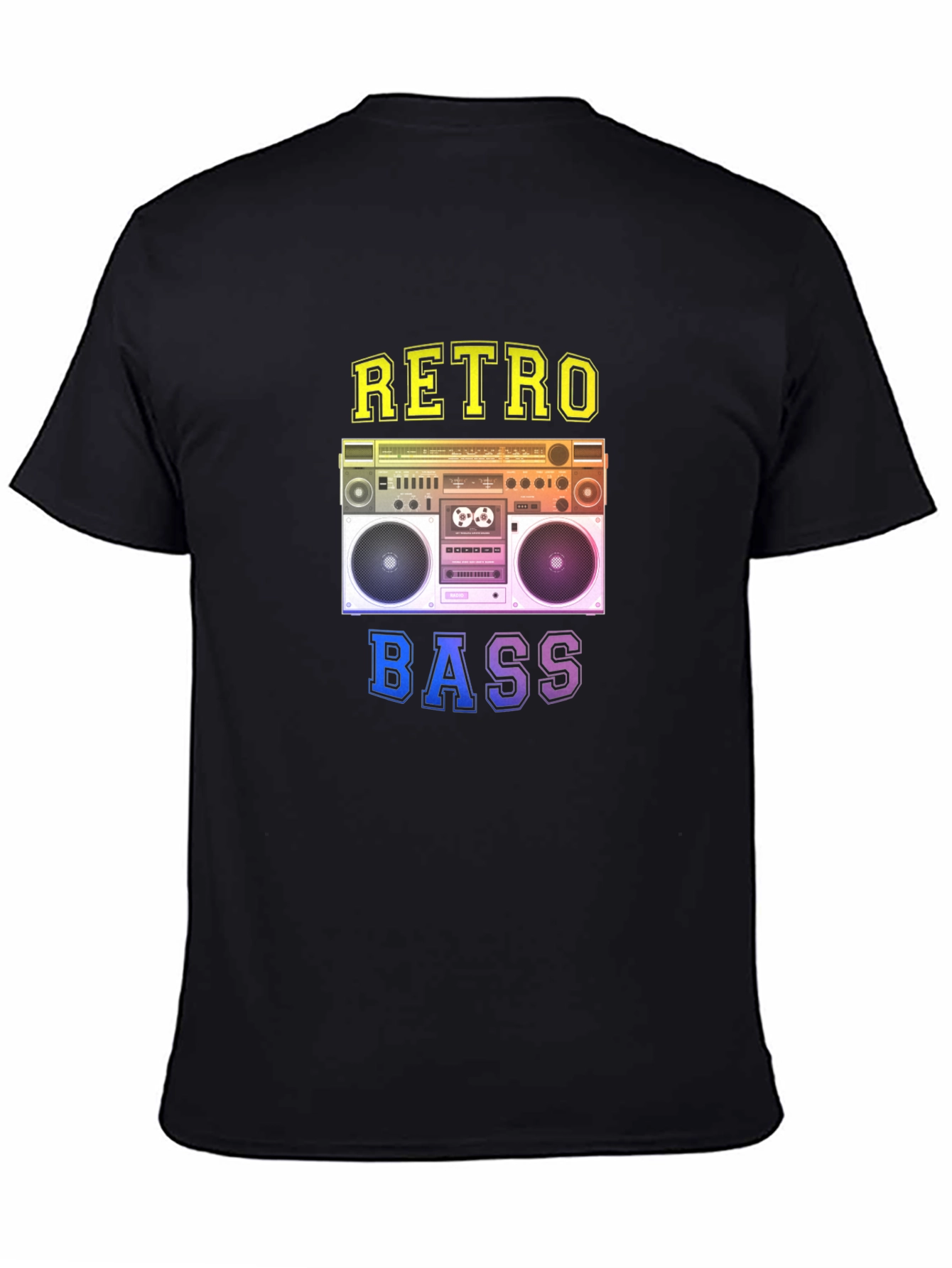Black Retro Bass Graphic Tee - Vintage Boombox Design view 4